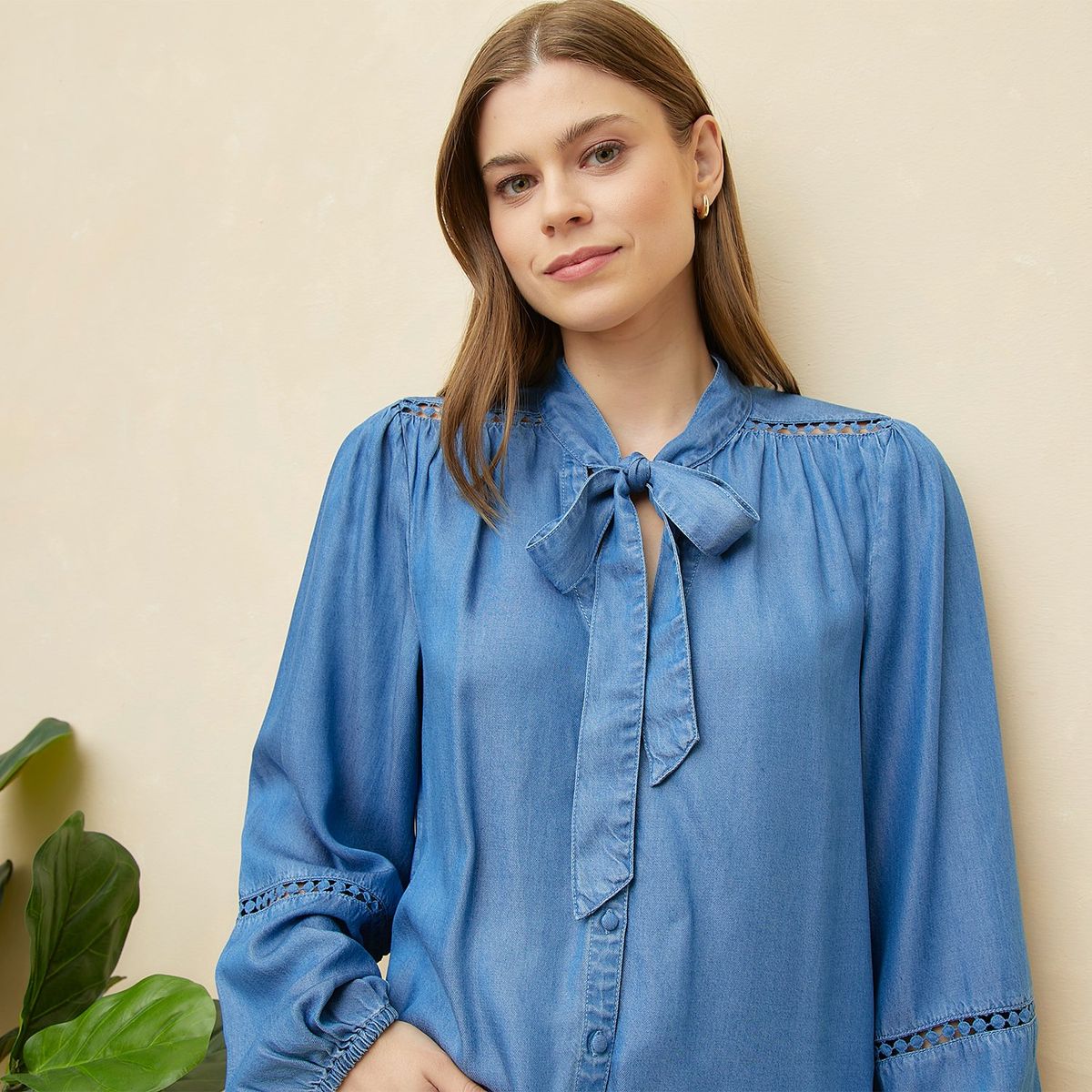 ELLE - Blusa Manga Larga Casual Mujer Elle