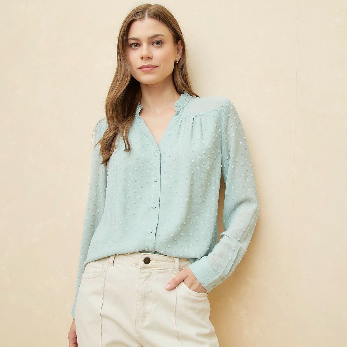 ELLE - Blusa Manga Larga Casual Elle