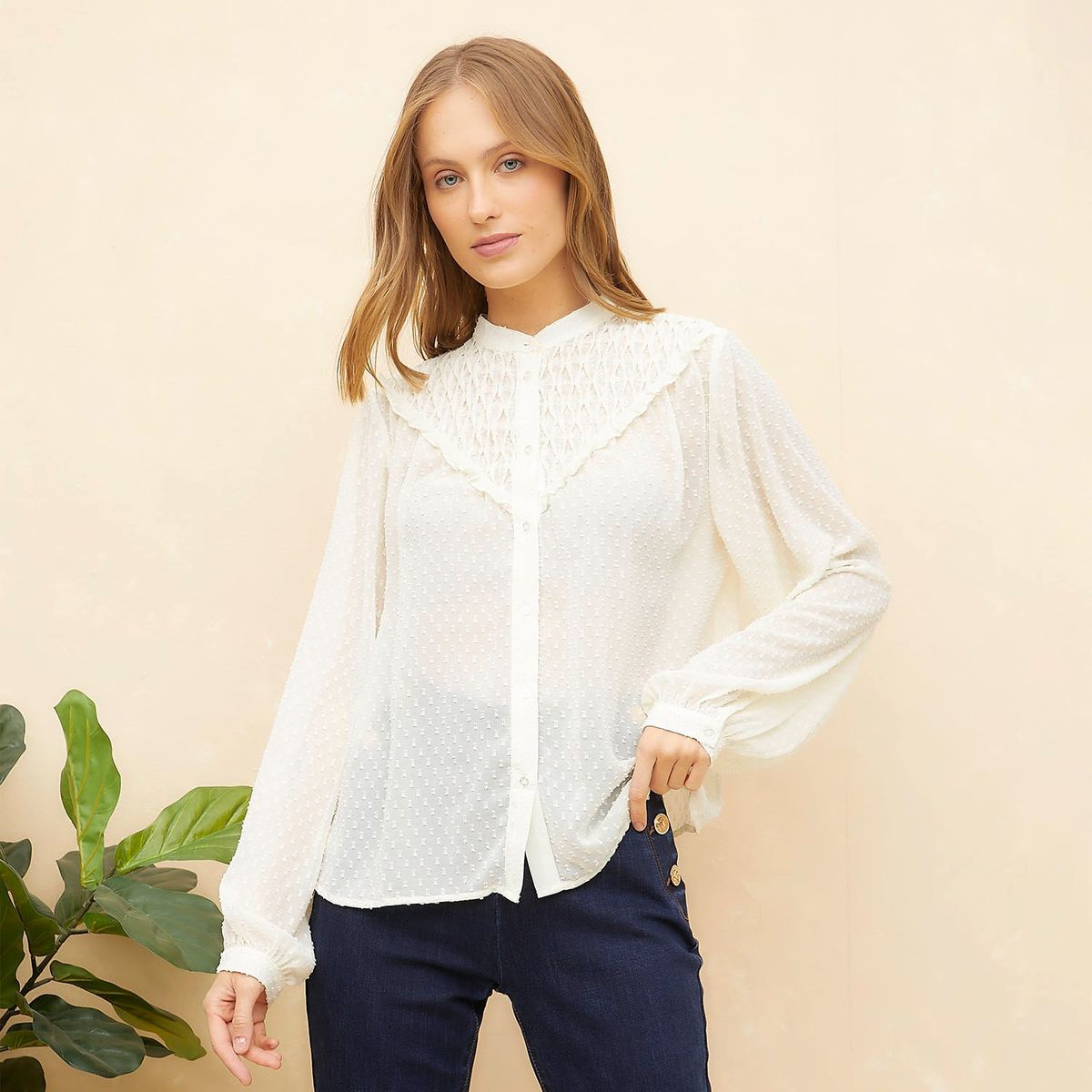 ELLE - Blusa Manga Larga Casual Mujer Elle