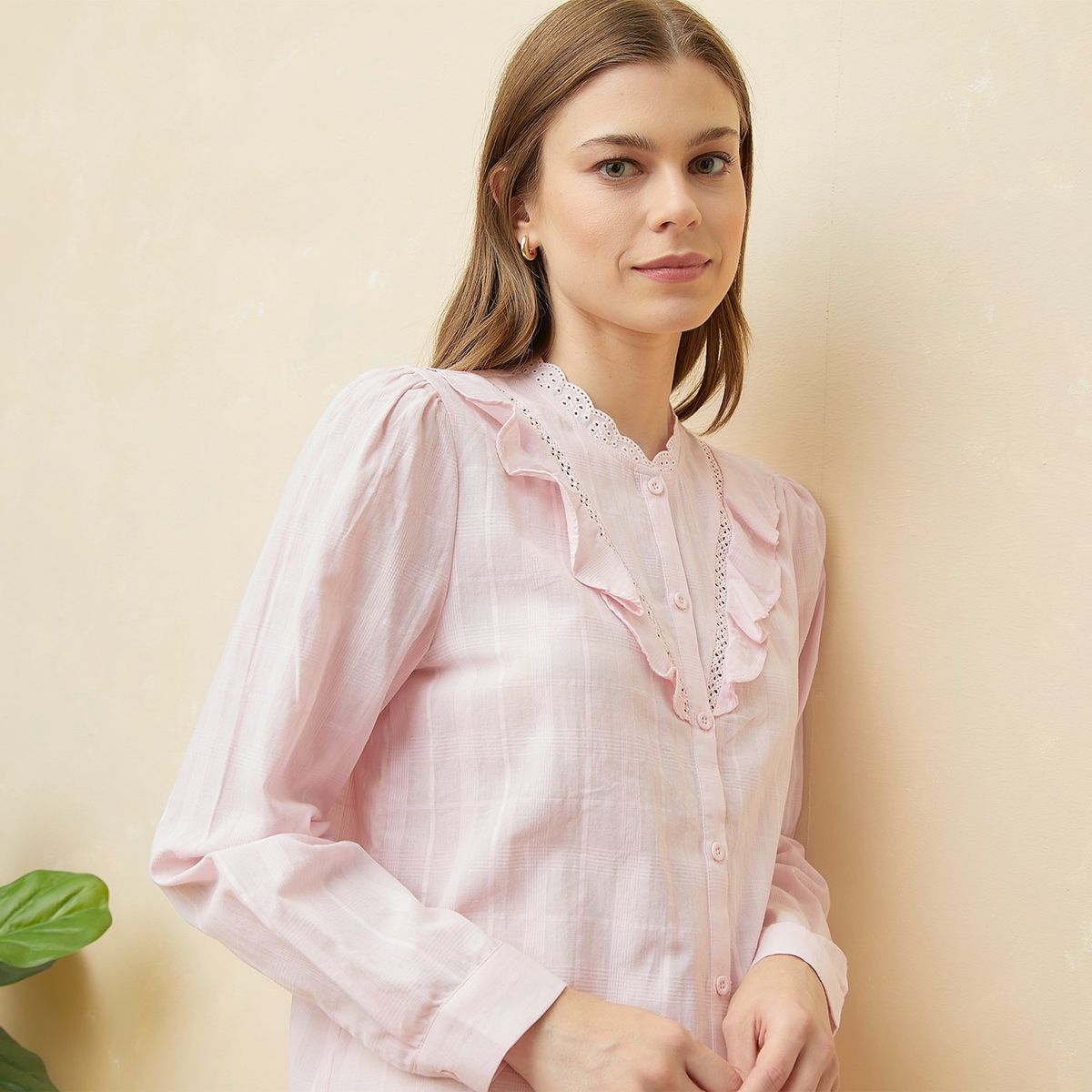 ELLE - Blusa Manga Larga 100% Algodón Mujer Elle