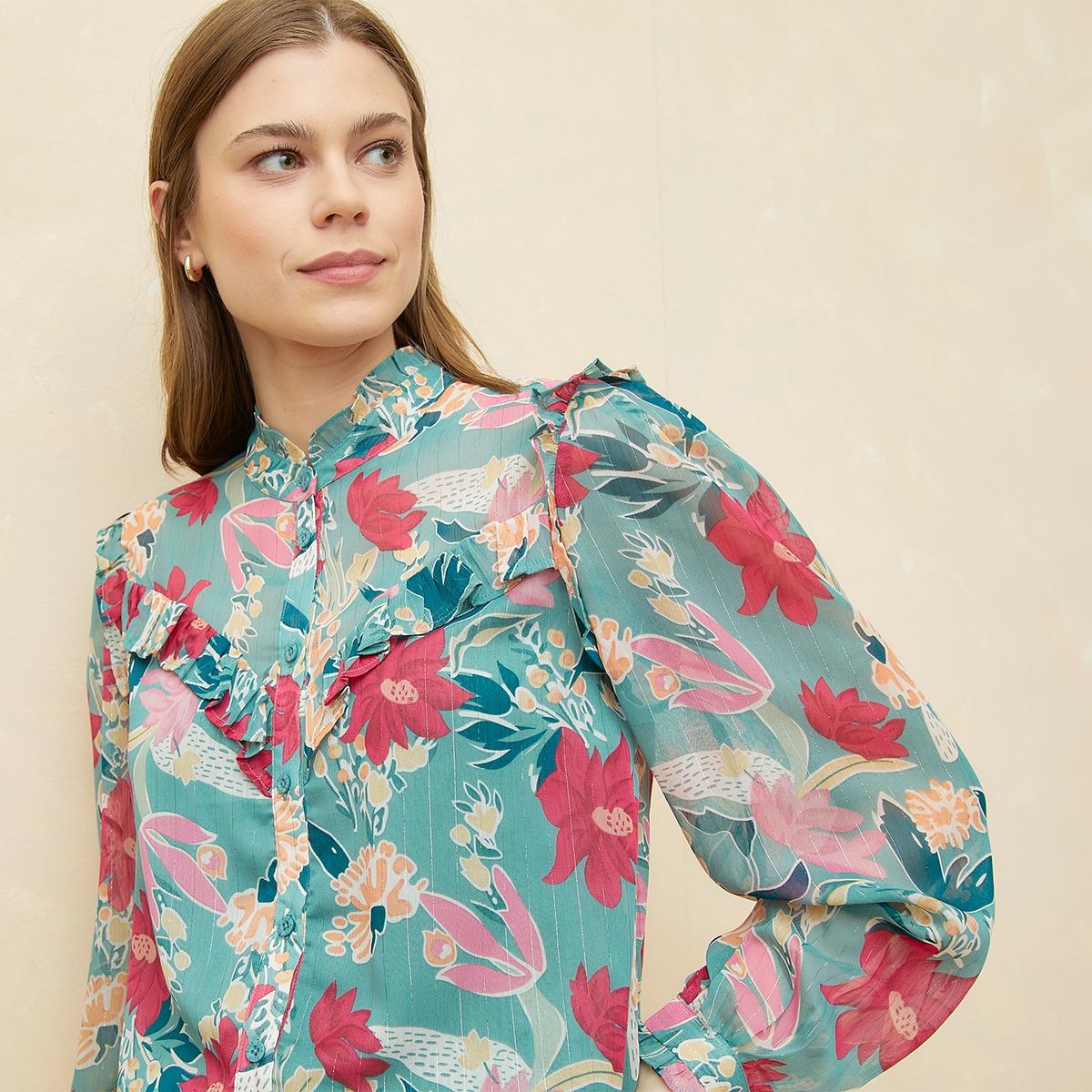 ELLE - Blusa Manga Larga Casual Mujer Elle