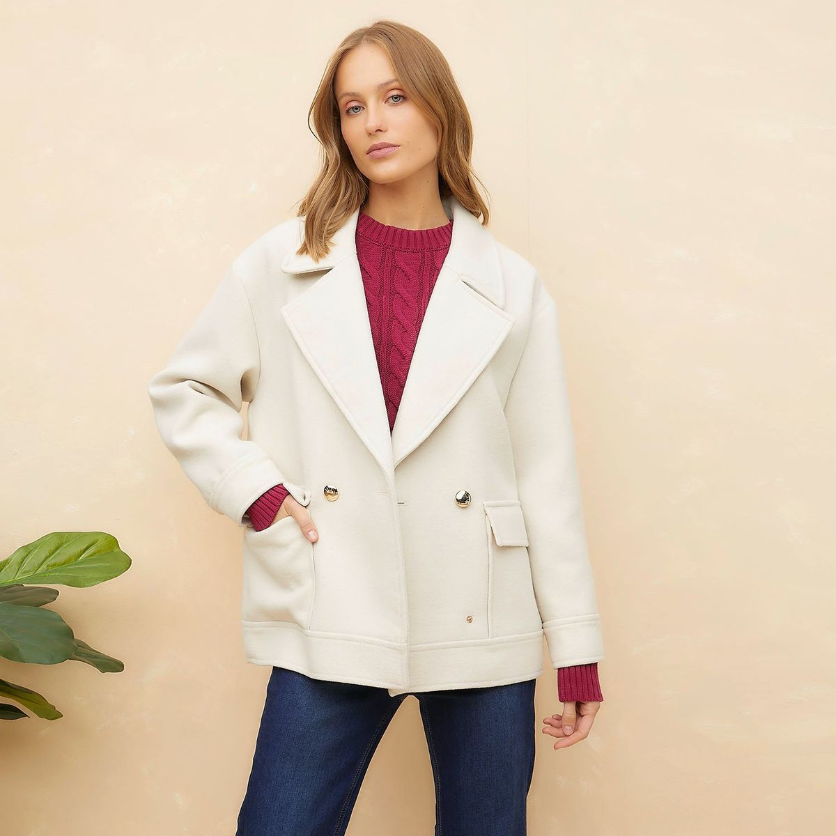 ELLE - Abrigo Casual Mujer Elle