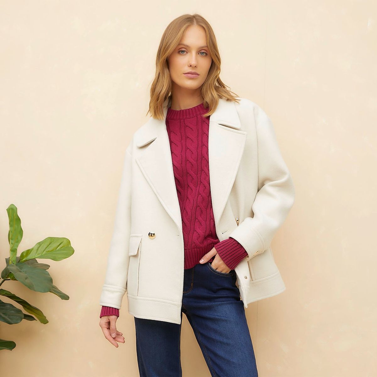 ELLE - Abrigo Casual Mujer Elle