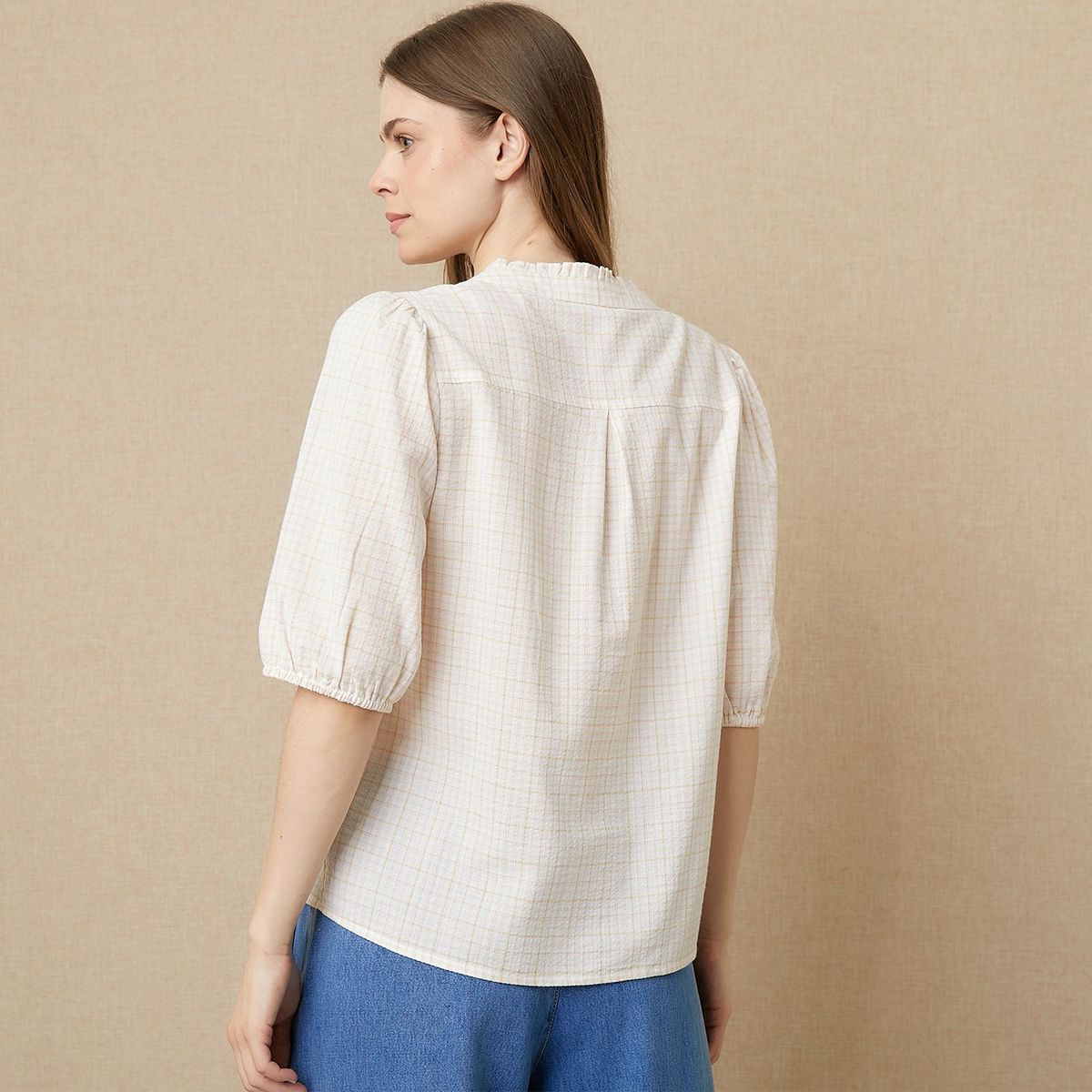 UNIVERSITY CLUB - Blusa University Club Manga Corta Algodón Mujer Diseño Cuadros