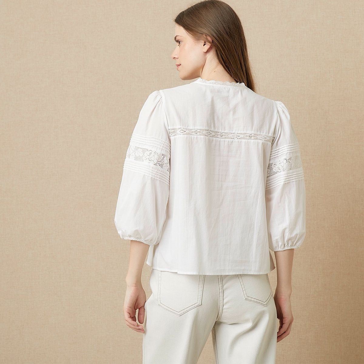 UNIVERSITY CLUB - Blusa University Club Algodón Manga 3/4 con Encaje Mujer