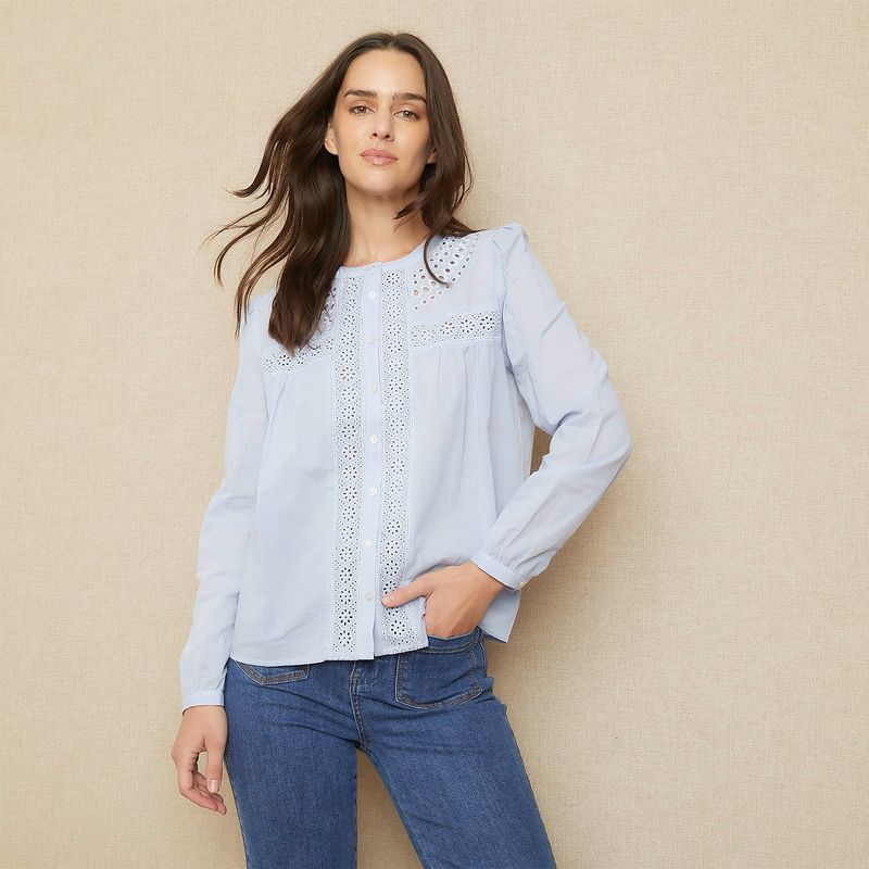 UNIVERSITY CLUB - Blusa Manga Larga Algodón Diseño Liso University Club Mujer