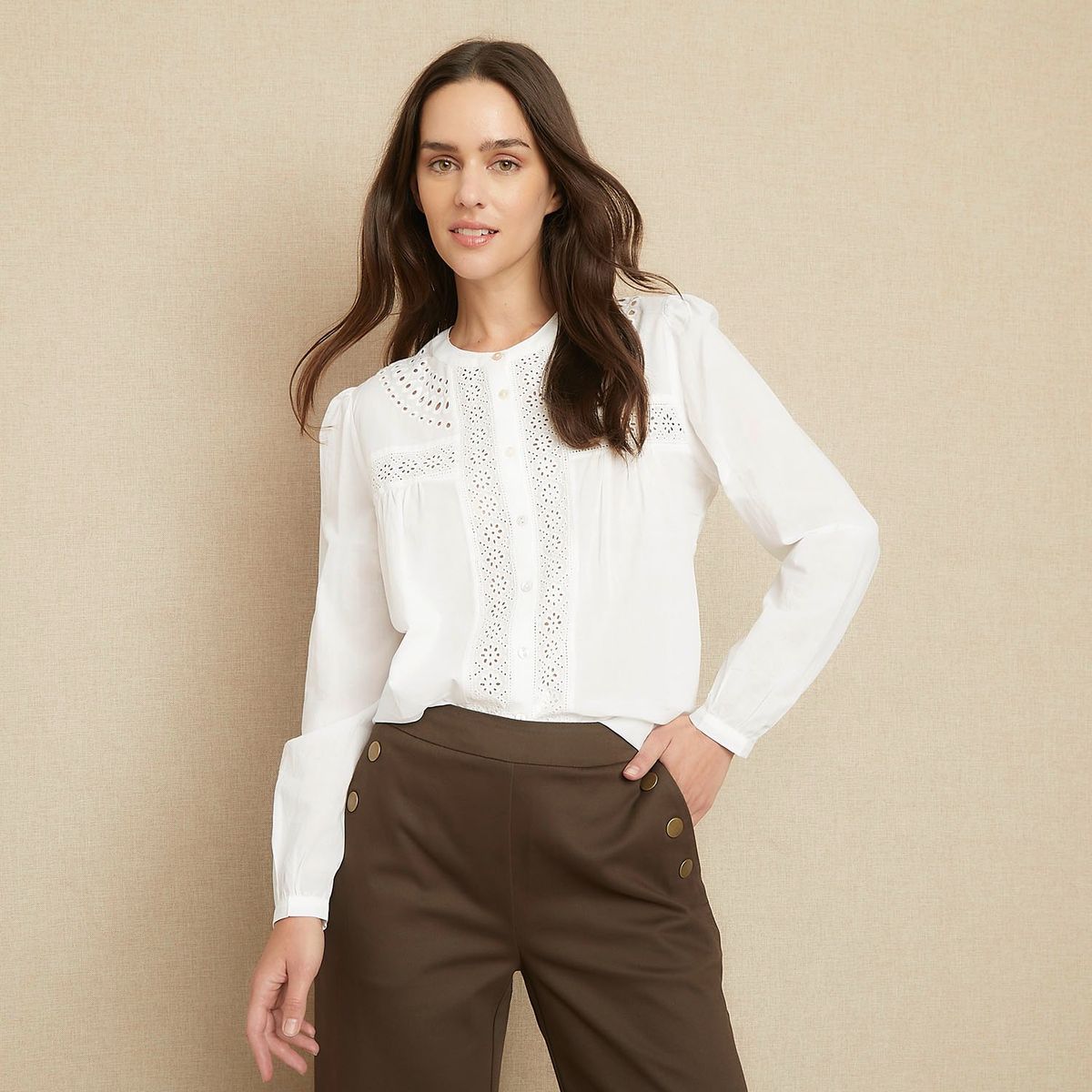 UNIVERSITY CLUB - Blusa Manga Larga Algodón Diseño Liso University Club Mujer