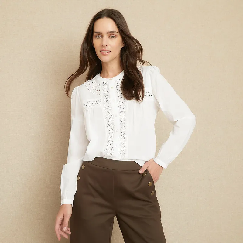 UNIVERSITY CLUB - Blusa Manga Larga Algodón Diseño Liso University Club Mujer