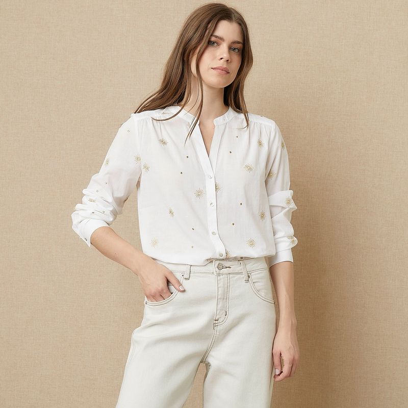 UNIVERSITY CLUB - Blusa University Club Estampada Manga Larga Mujer Algodón