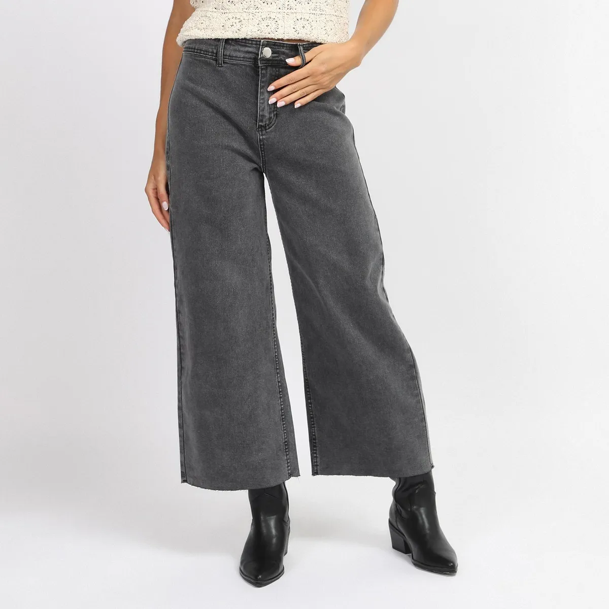 BASEMENT - Jeans Culotte Tiro Medio Basement Mujer Algodón