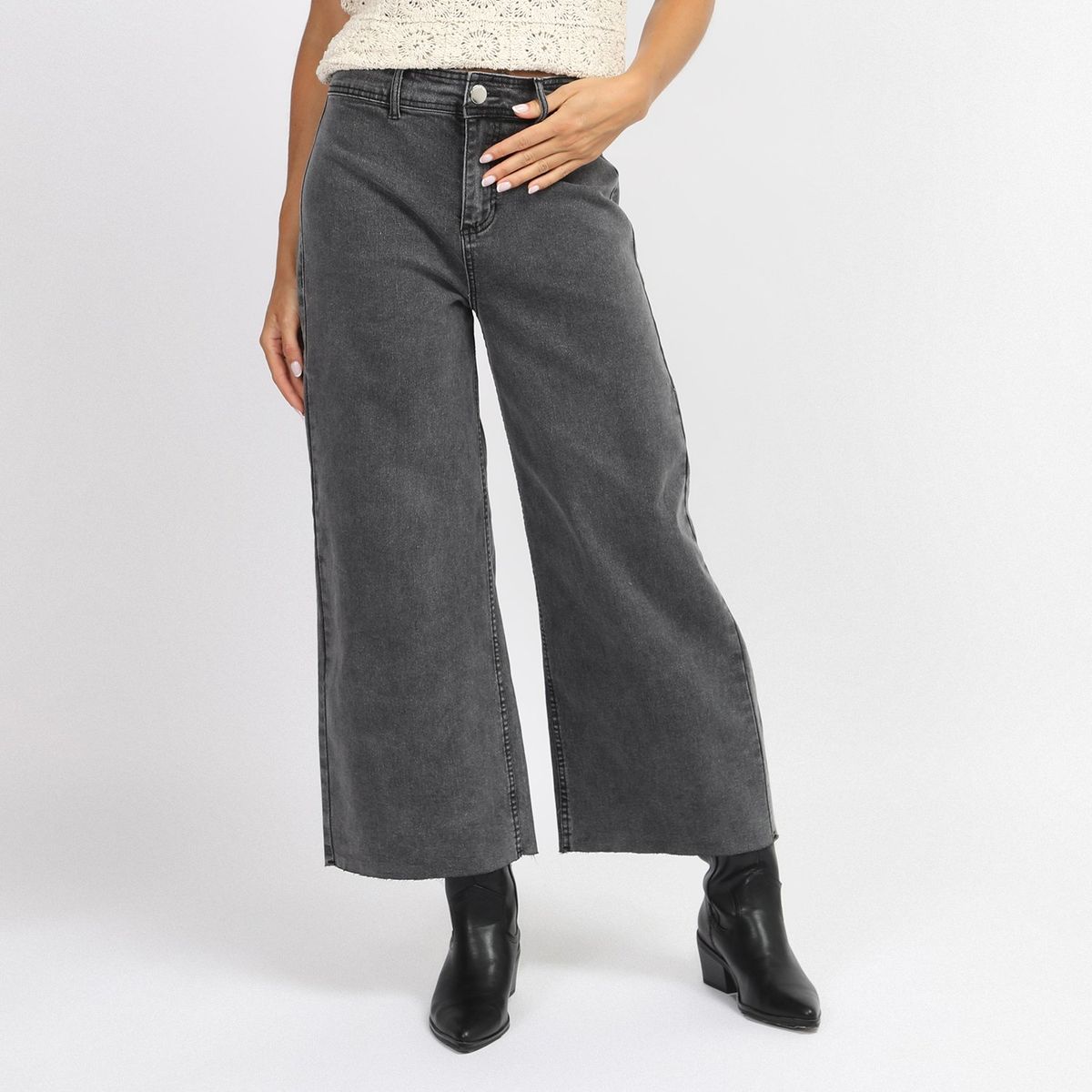 BASEMENT - Jeans Culotte Tiro Medio Basement Mujer Algodón