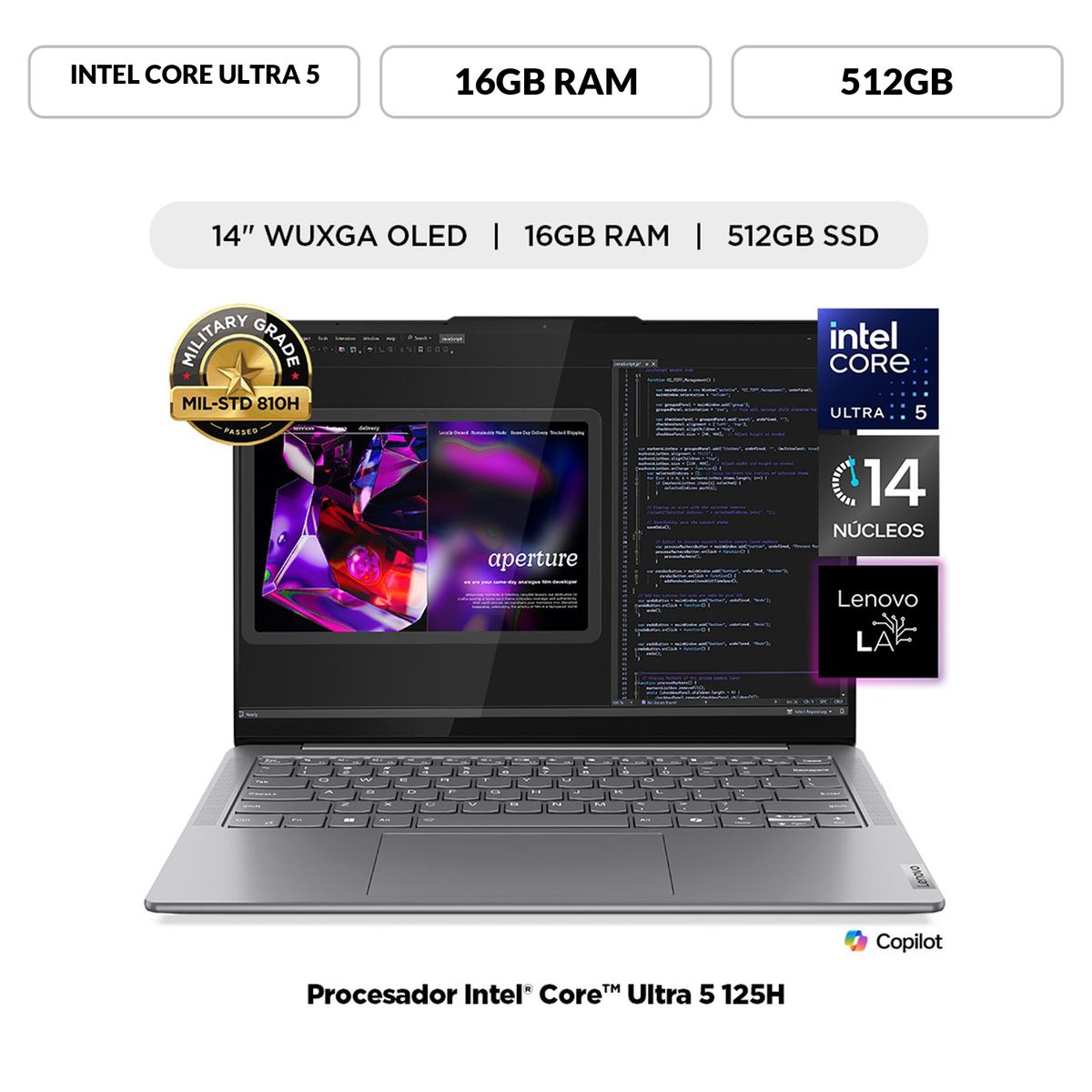 LENOVO - Laptop Lenovo Yoga Slim 7i Intel Core Ultra 5 16 GB RAM 512 GB SSD 14"