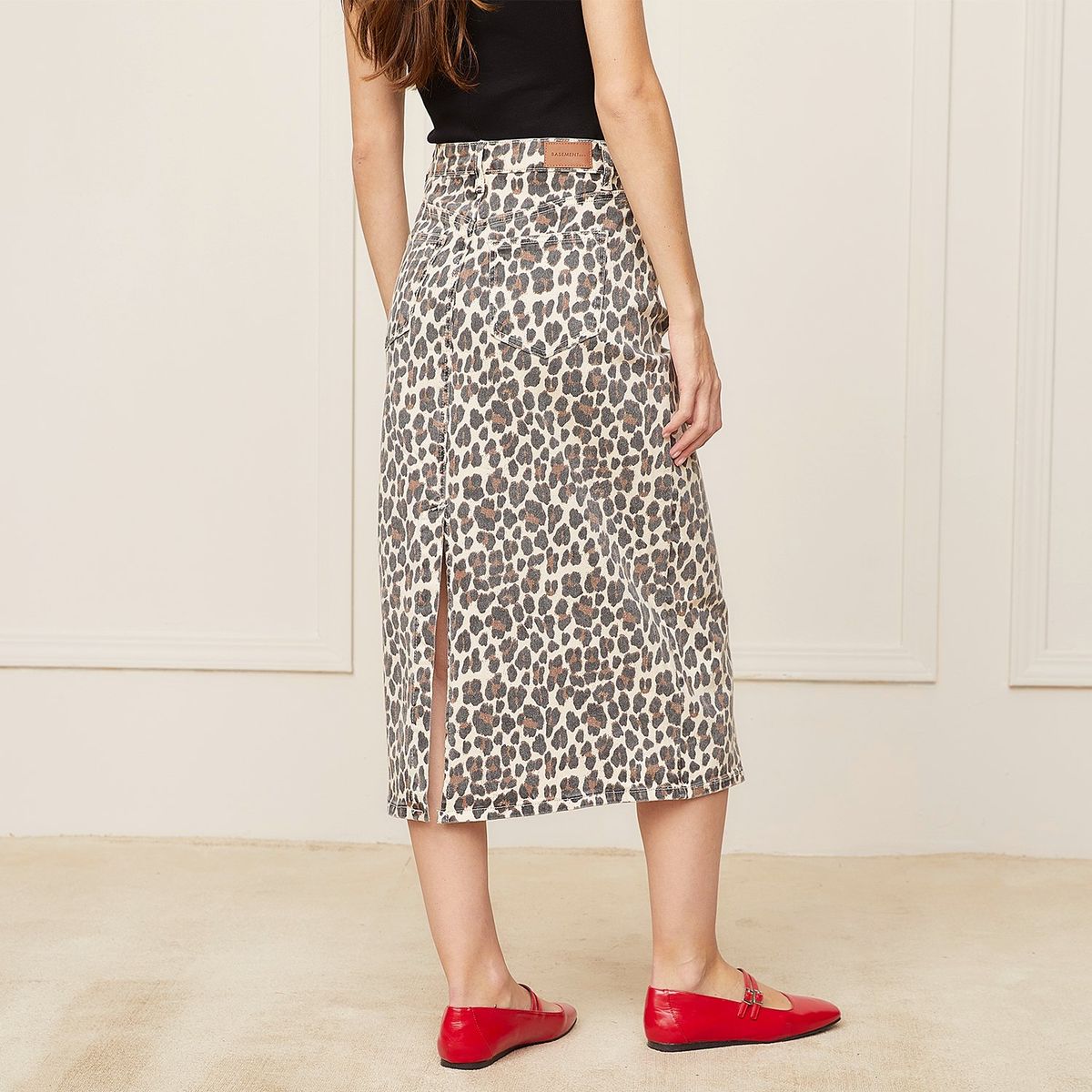 BASEMENT - Falda Midi Basement Algodón Animal Print Mujer