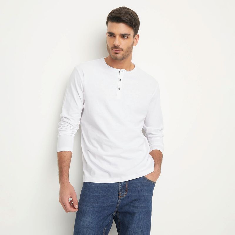 BASEMENT - Polo Basement Manga Larga Henley Algodón Hombre