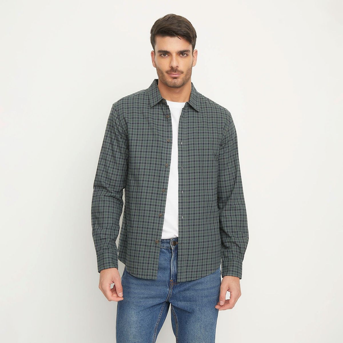 BASEMENT - Camisa Manga Larga Check Slim Fit Hombre Basement