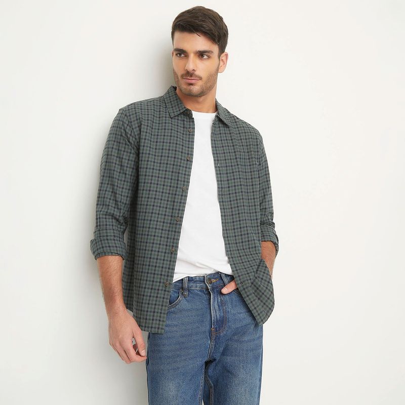 BASEMENT - Camisa Manga Larga Check Slim Fit Hombre Basement