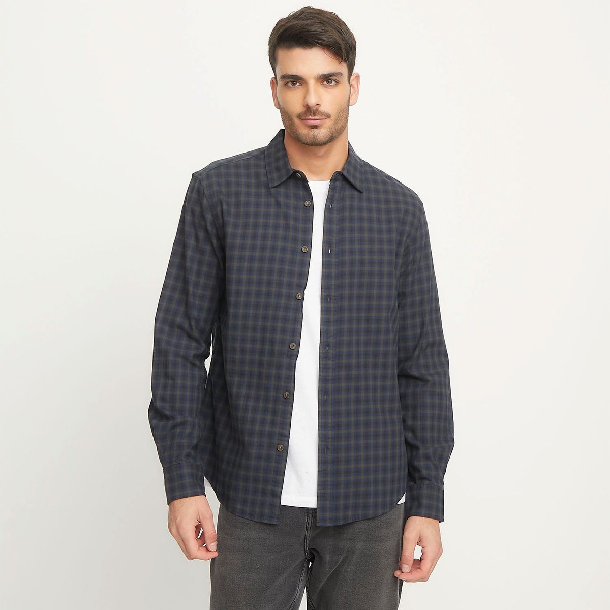 BASEMENT - Camisa Manga Larga Check Slim Fit Hombre Basement