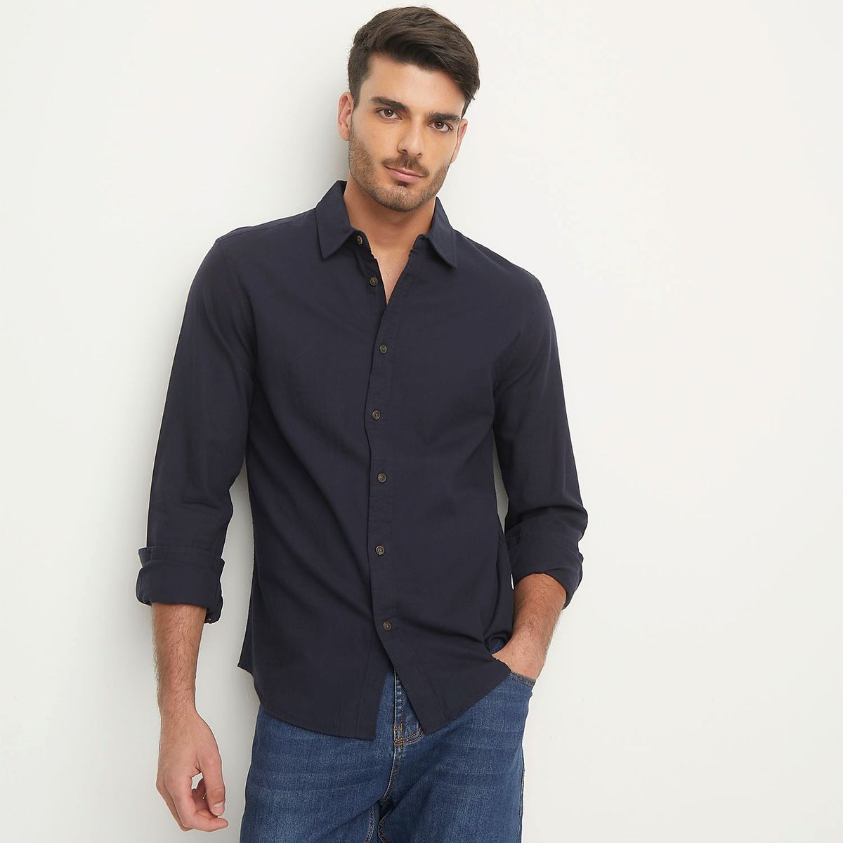 BASEMENT - Camisa Manga Larga Check Slim Fit Hombre Basement