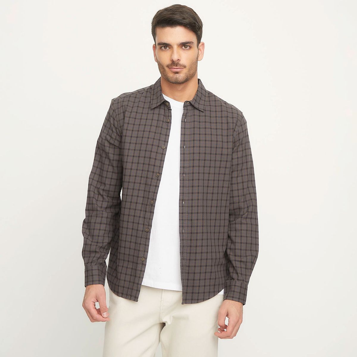 BASEMENT - Camisa Manga Larga Check Slim Fit Hombre Basement