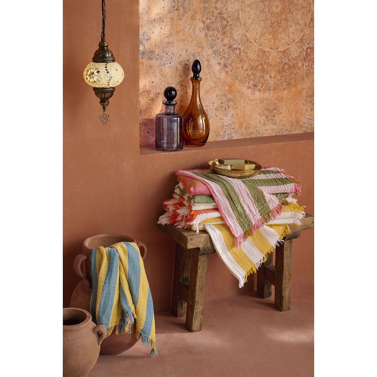 BARINE - Pareo Turco De Rayas Reversible Rosado Con Naranja 90x160cm