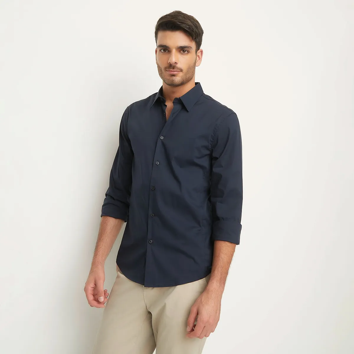 BASEMENT - Camisa Manga Larga Slim Fit Hombre Basement
