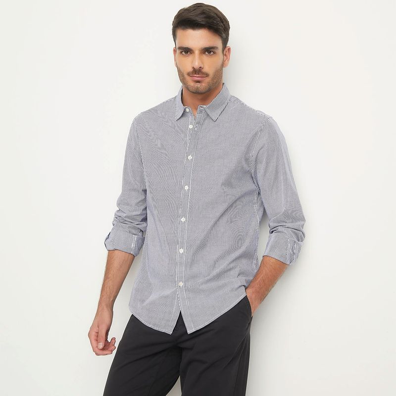 BASEMENT - Camisa Manga Larga Rayas Slim Fit Hombre Basement