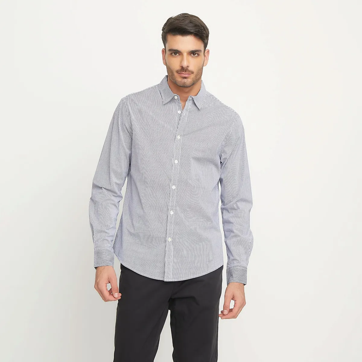 BASEMENT - Camisa Manga Larga Rayas Slim Fit Hombre Basement
