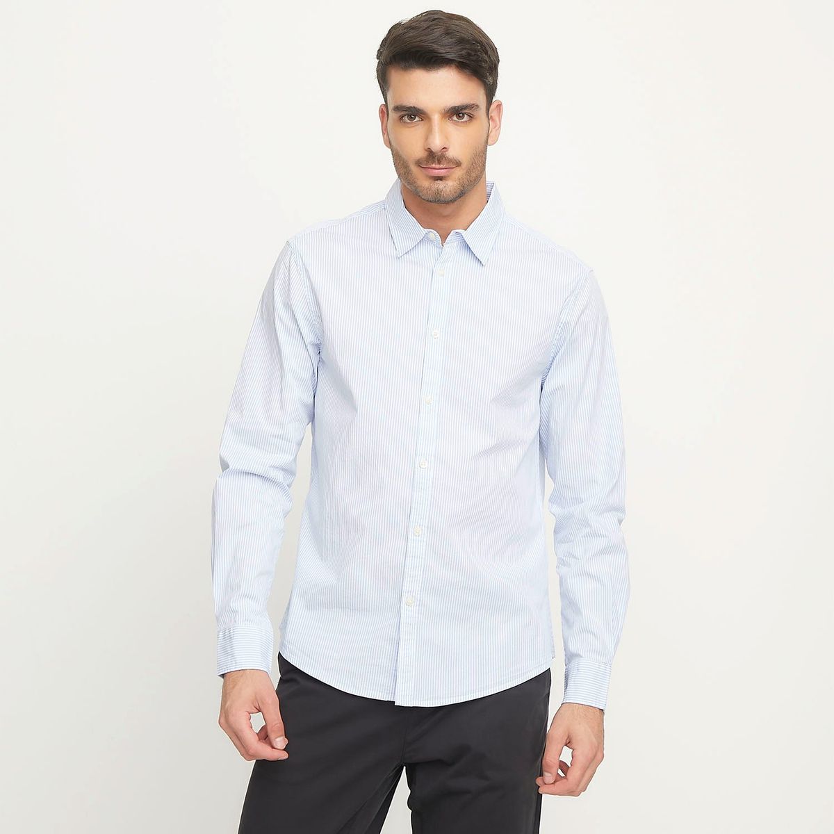 BASEMENT - Camisa Manga Larga Rayas Slim Fit Hombre Basement