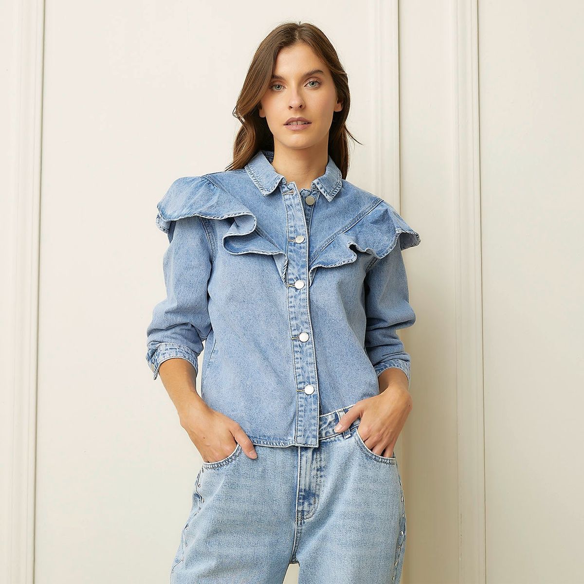 BASEMENT - Blusa Manga Larga 100% Algodón Mujer Basement