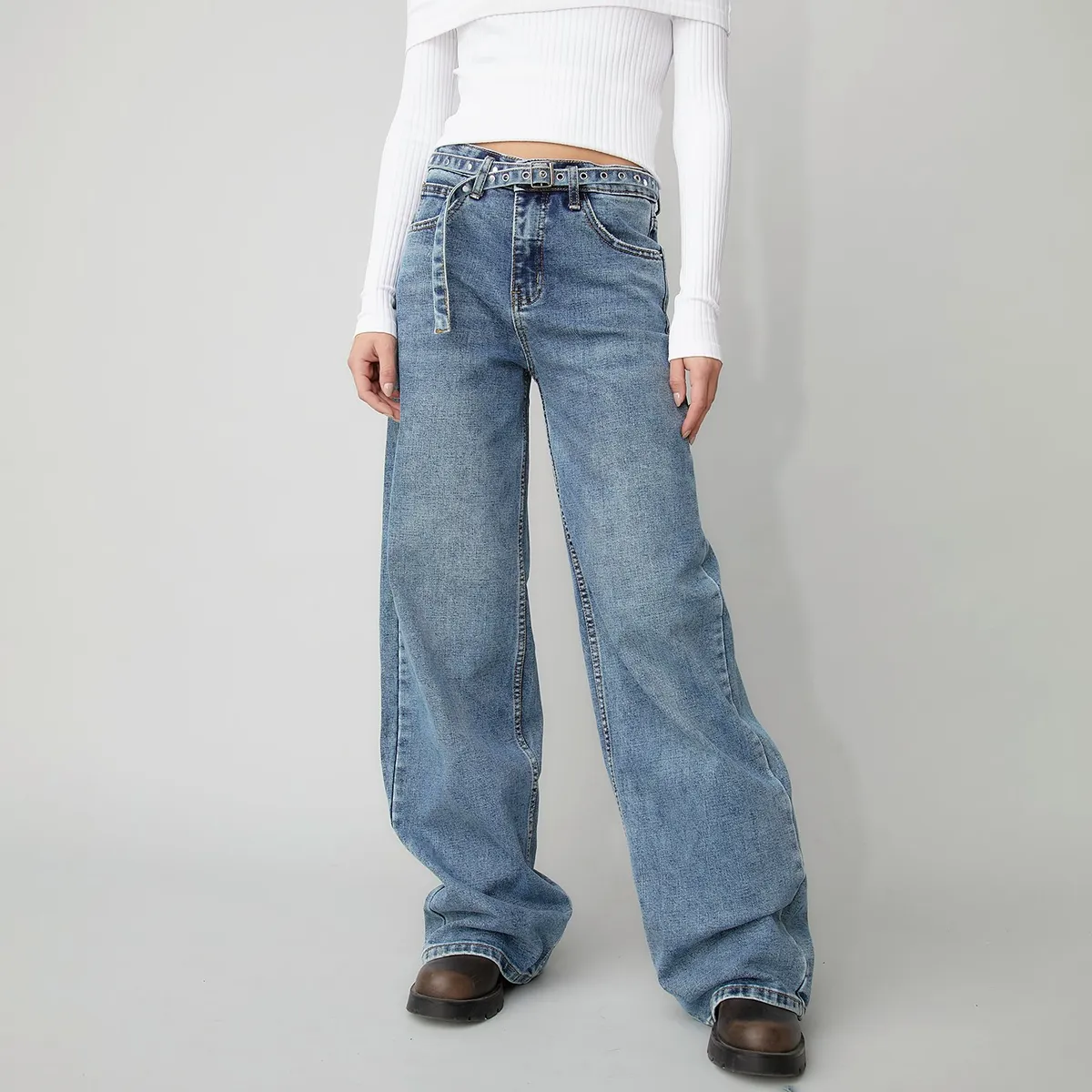 DENIMLAB - Jeans Denimlab Wide Leg Tiro Medio Mujer Algodón Elastano