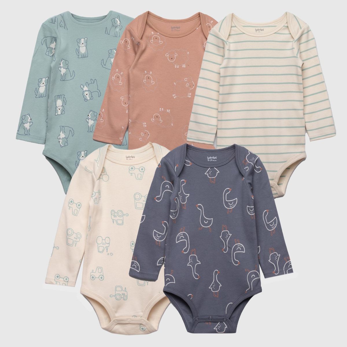 YAMP - Body Bebé Niño Manga Larga Pack X5 Algodón Yamp