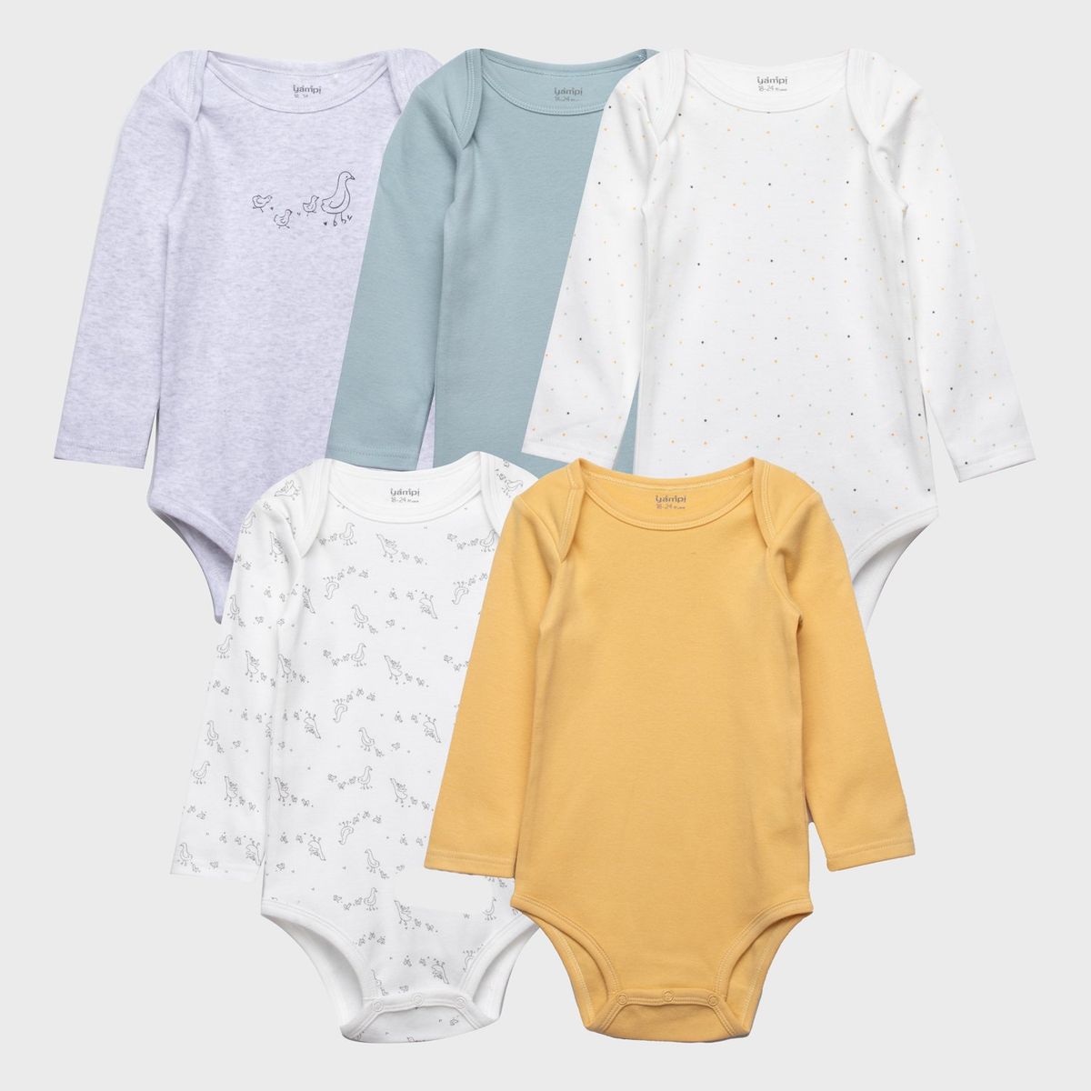 YAMP - Body Bebé Niño Manga Larga Pack X5 Algodón Yamp