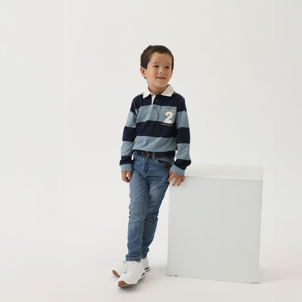 CONIGLIO - Polo Coniglio Niño Manga Larga Algodón Diseño Rayas Casual
