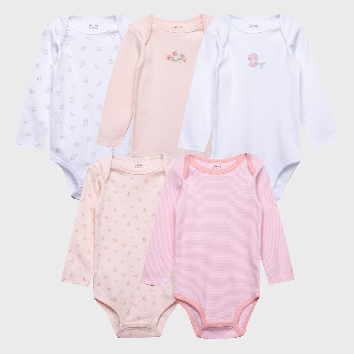 YAMP - Body Bebé Niña Manga Larga Pack X5 Algodón Yamp