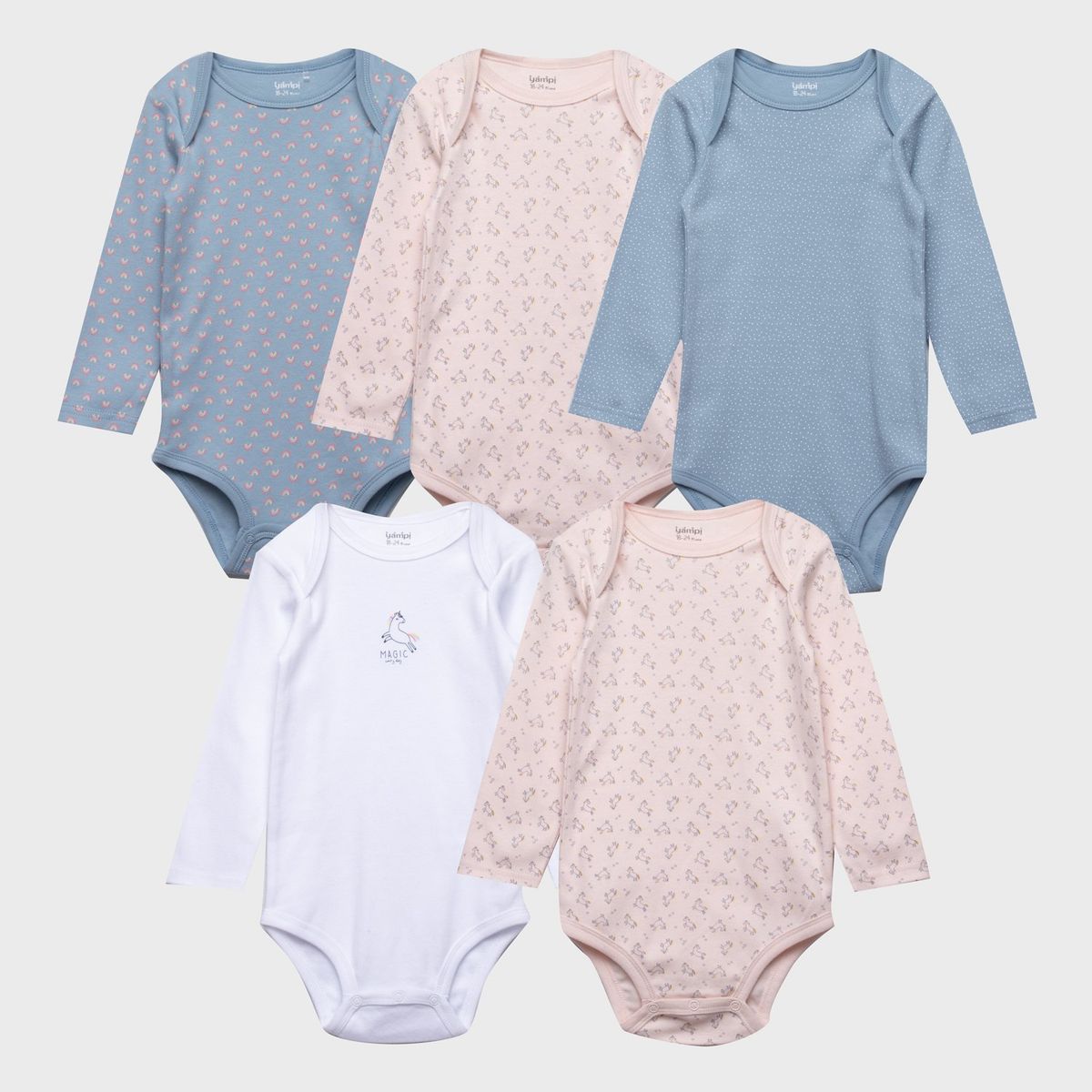 YAMP - Body Bebé Niña Manga Larga Pack X5 Algodón Yamp