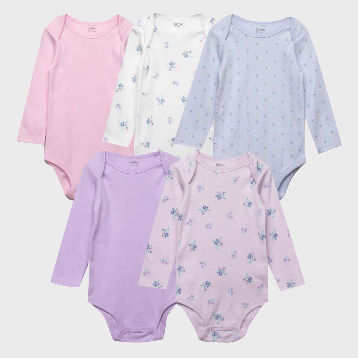 YAMP - Body Bebé Niña Manga Larga Pack X5 Algodón Yamp
