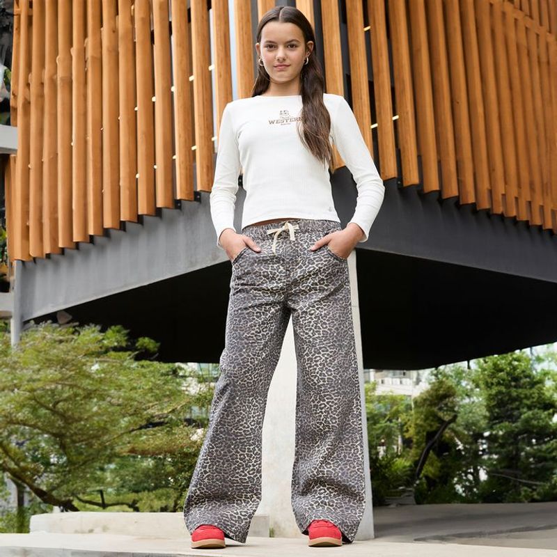 ELEVEN - Jeans Eleven Algodón Diseño Animal Print Wide Leg Niña