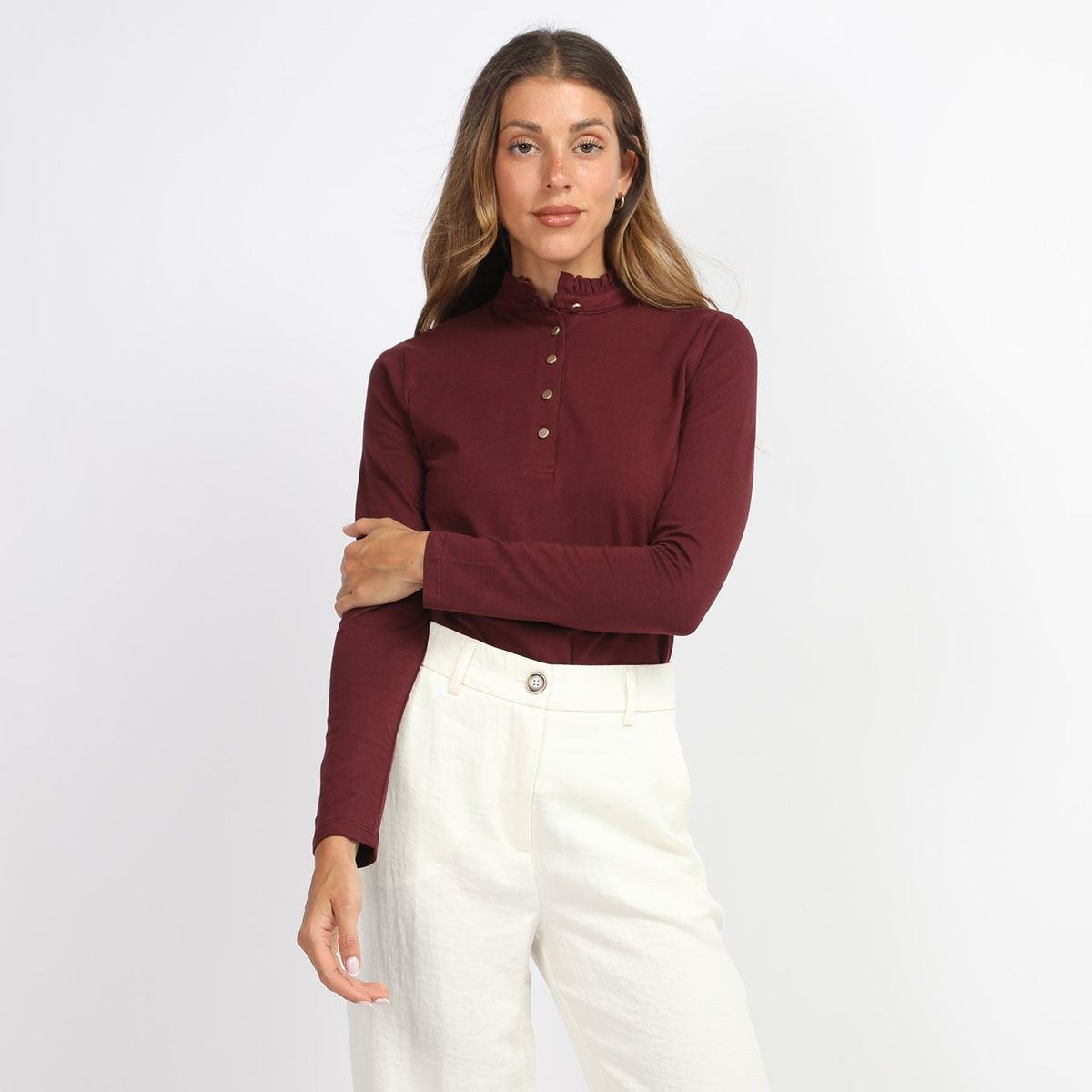 BASEMENT - Polo Manga Larga Casual Mujer Basement