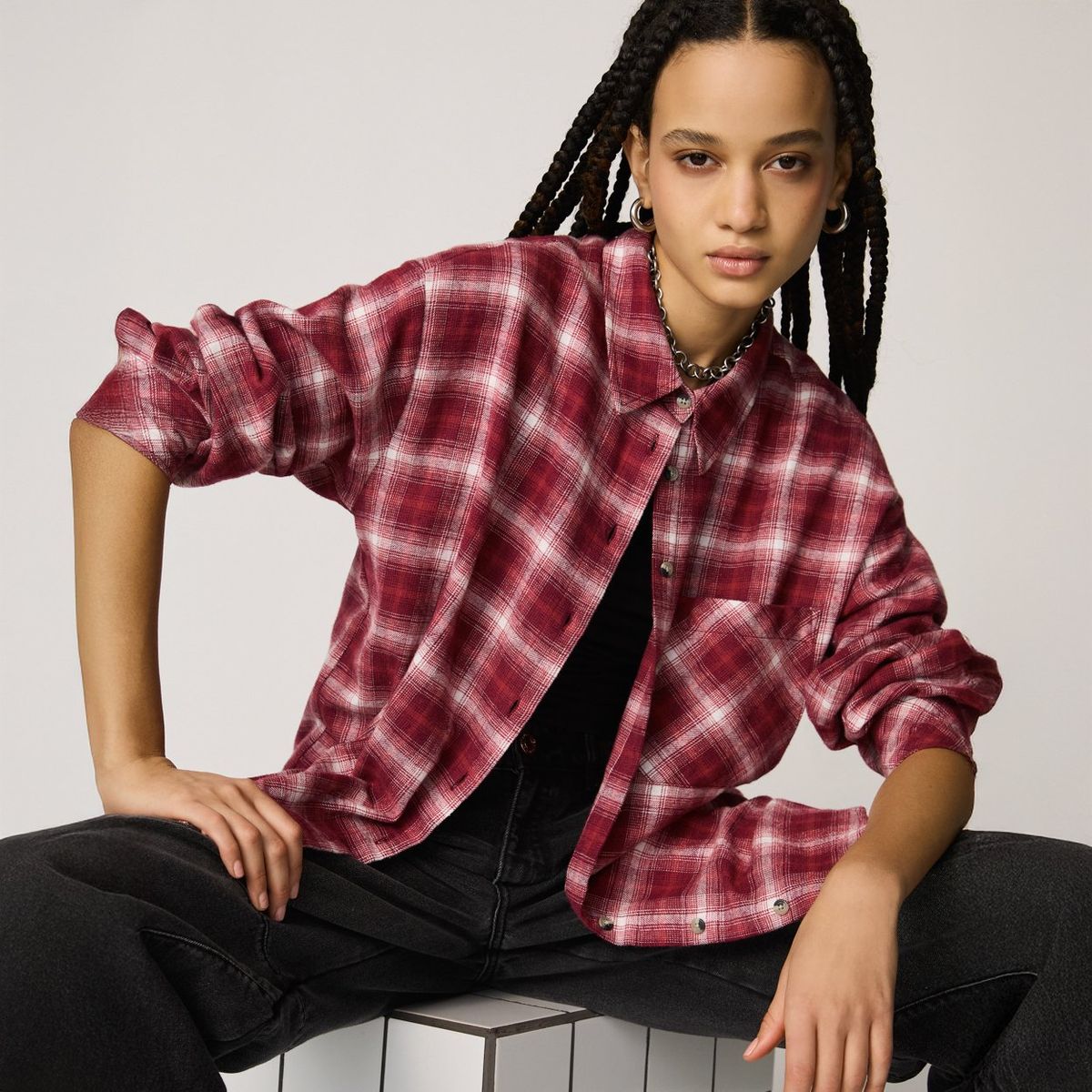 DENIMLAB - Camisa Denimlab Manga Larga Algodón Diseño Cuadros Mujer