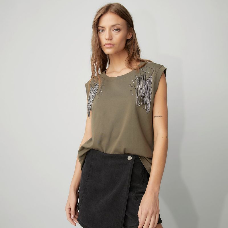 DENIMLAB - Polo Denimlab Casual Mujer Algodón Manga Corta Militar