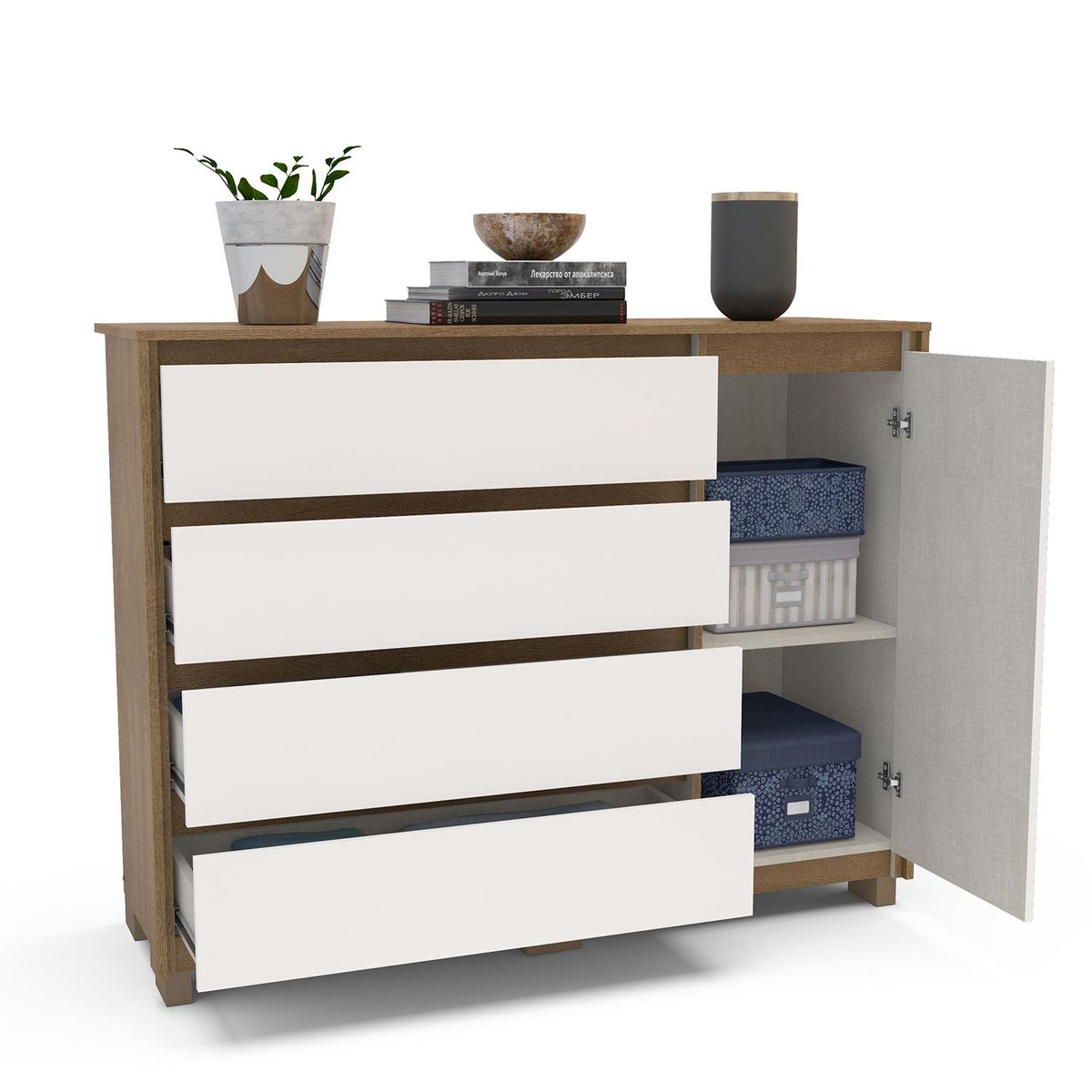 MICA - Cómoda Atenea 4 Cajones 1 Puerta