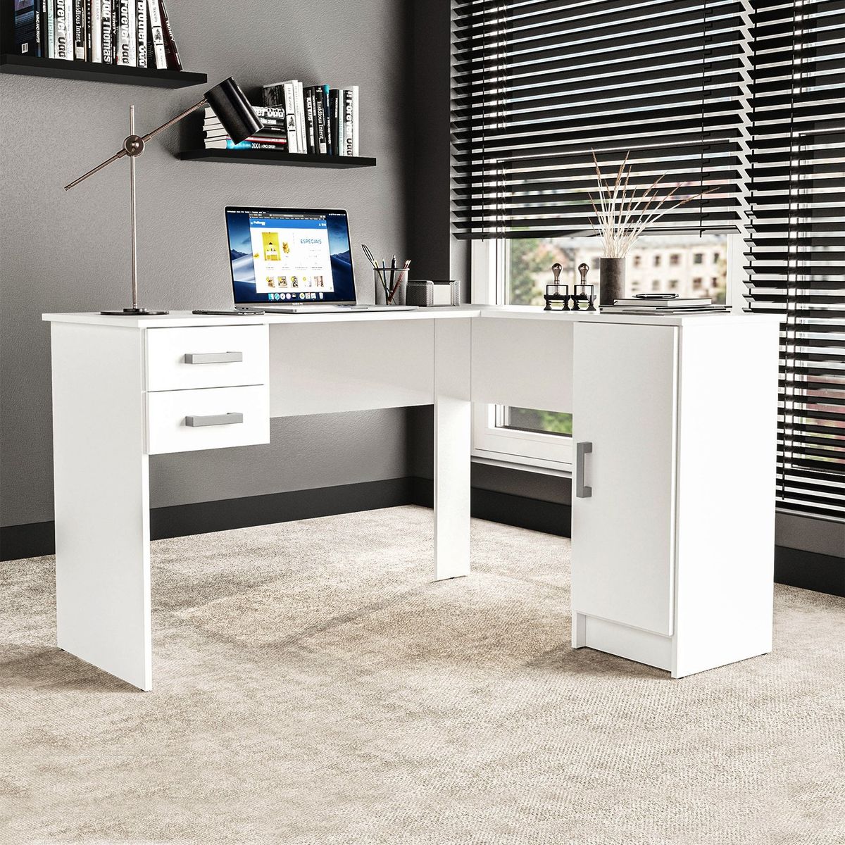 MICA - Escritorio En L Esquinero Barcelona 2 Cajones 1 Puerta Natural