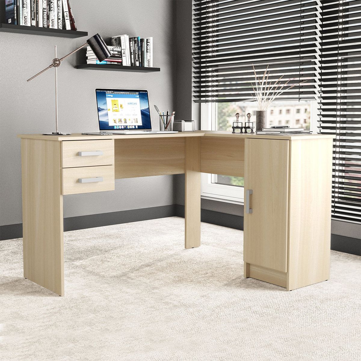 MICA - Escritorio En L Esquinero Barcelona 2 Cajones 1 Puerta Natural