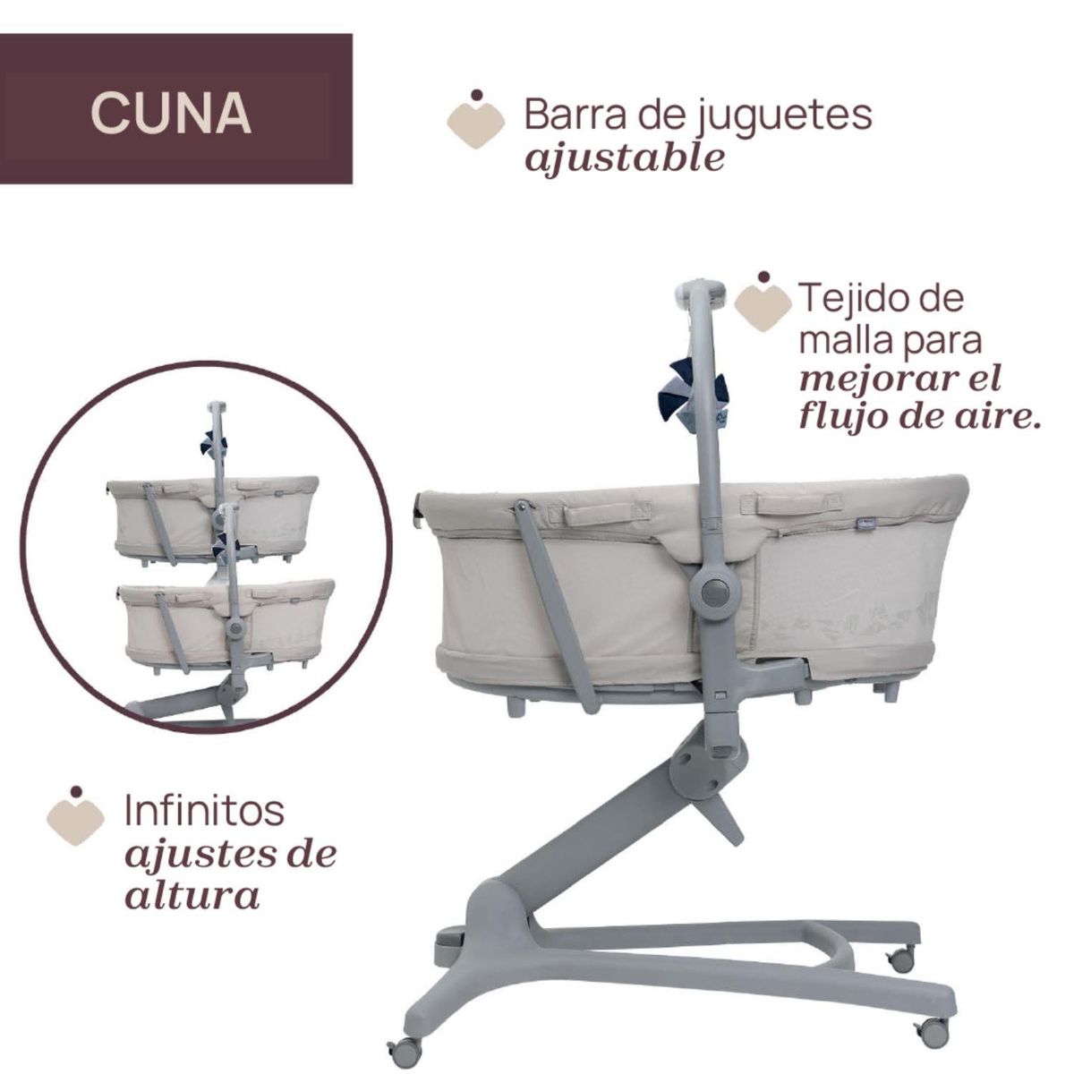 CHICCO - Cuna Moises Con Pedestal 4 En 1 Pro Latte Chico
