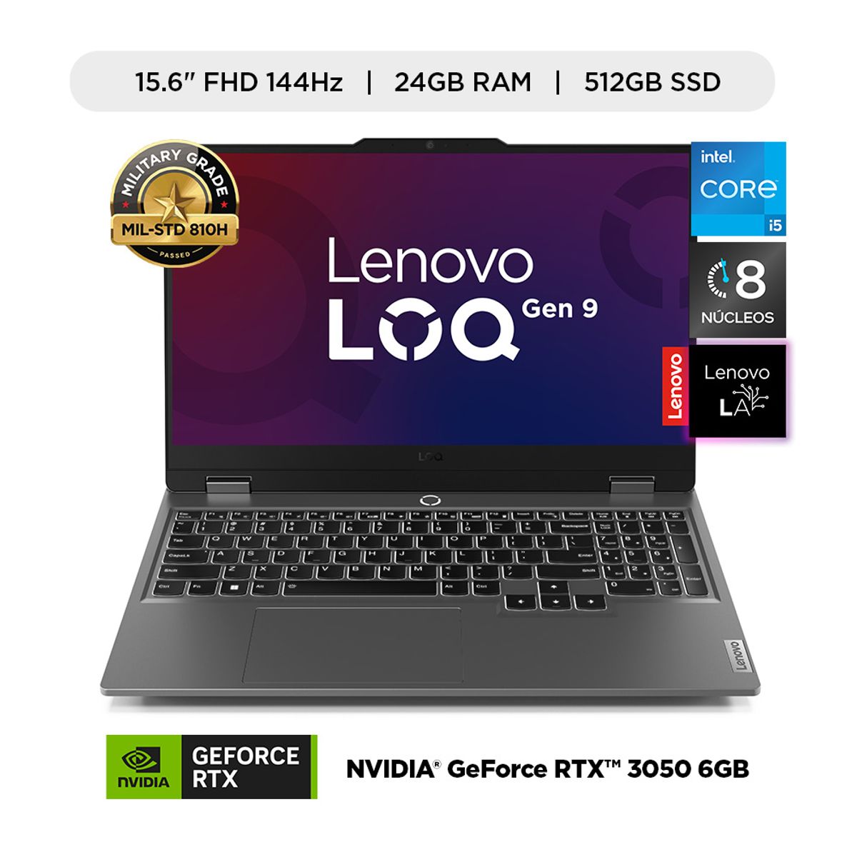 LENOVO - Gamer Intel Core I5 Rtx3050 24gb 512gb Ssd Loq 12° Gen 15.6" Fhd 144 Hz