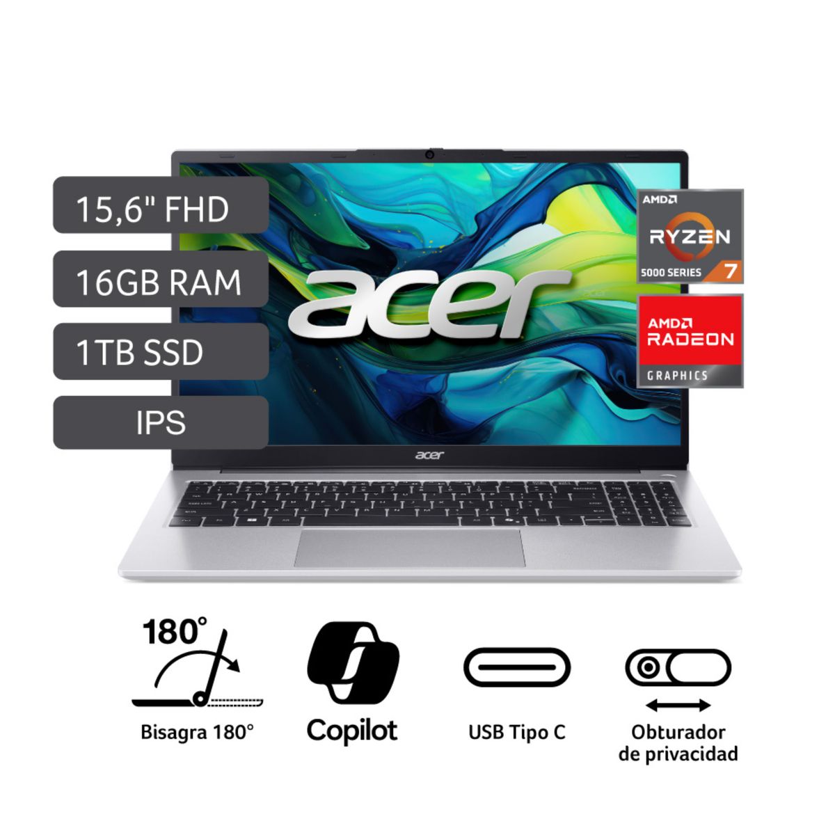 ACER - Laptop Acer Amd Ryzen 7 16gb 1tb Ssd W11 Aspire 15.6"