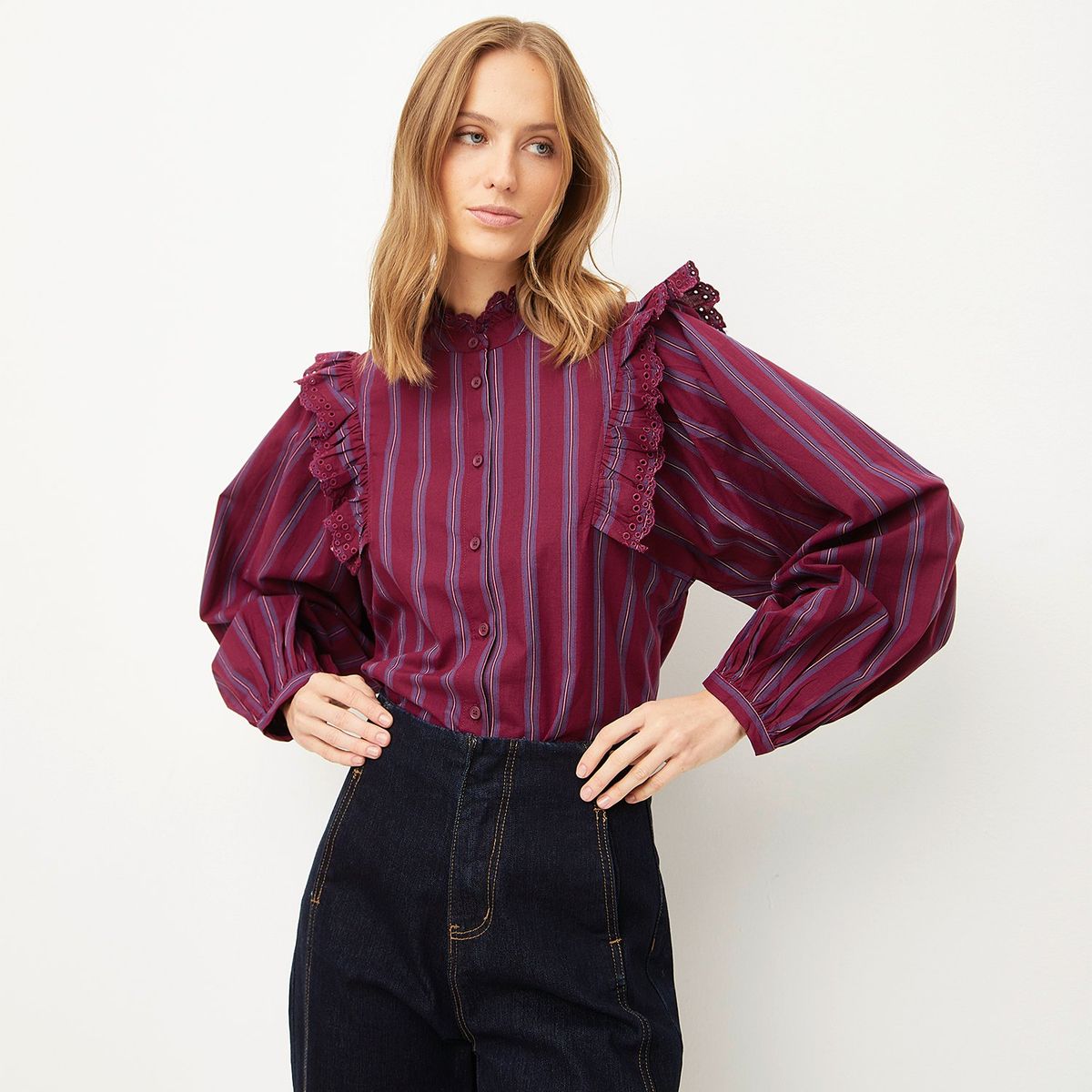 BASEMENT - Blusa Manga Larga Algodón Mujer Basement