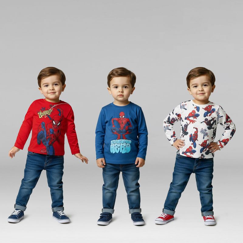 SPIDERMAN - Polo Niño Algodón Pack X3 Spider-man