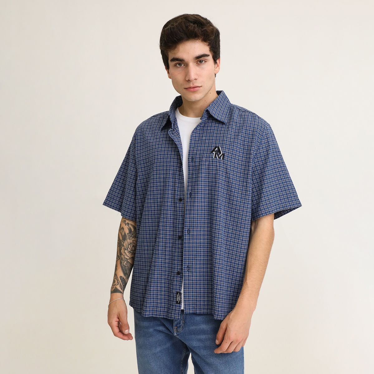 DENIMLAB - Camisa 100% Algodón Manga Corta Hombre Denimlab