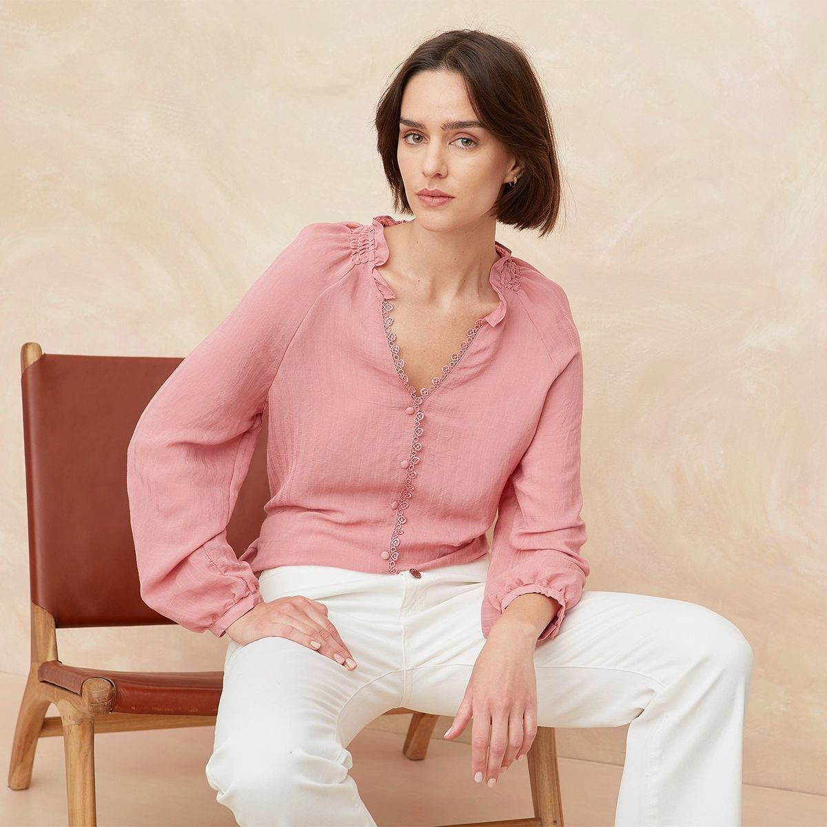 ELLE - Blusa Manga Larga Algodón Mujer Elle